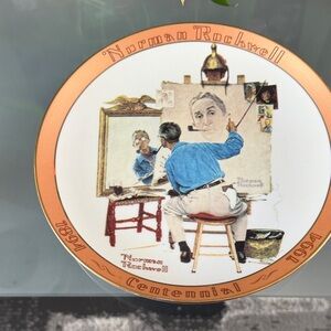 Norman Rockwell Art Plate with Blue and Brown Accents